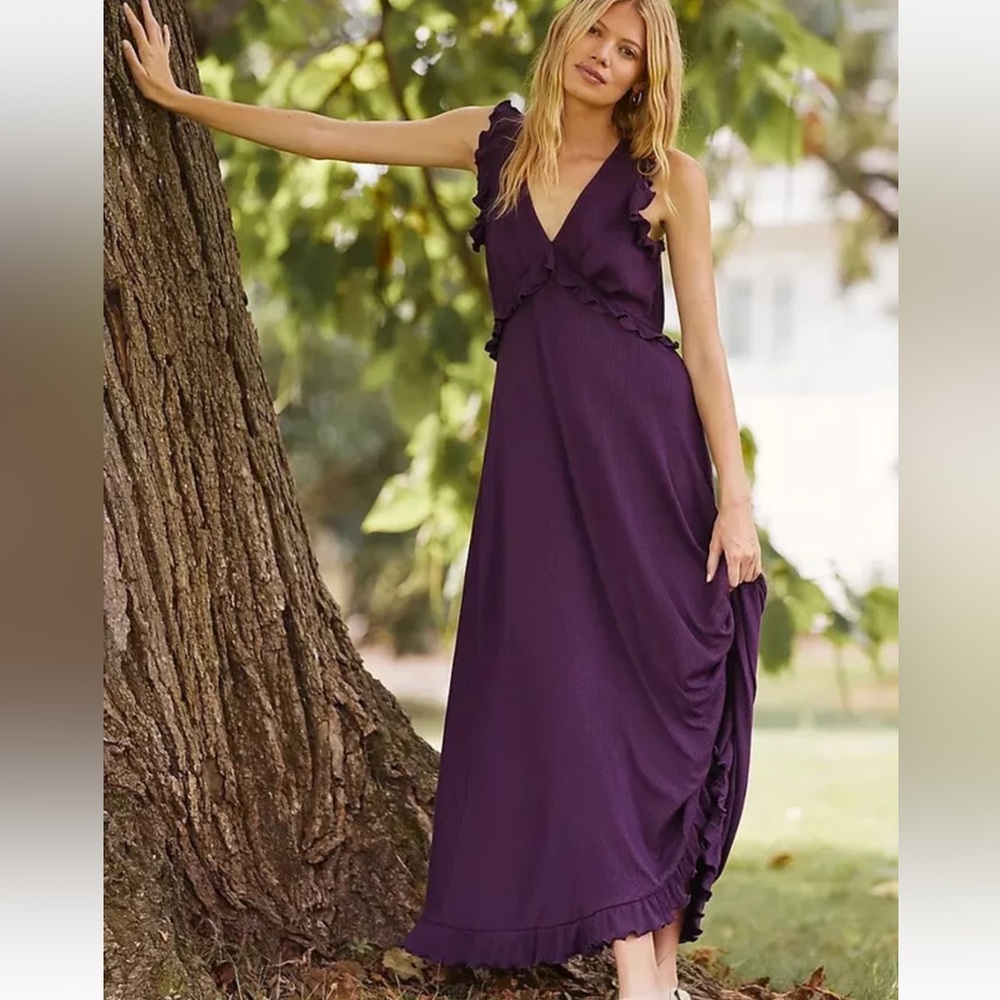 Anthropologie Deep-V Ruffled Maxi Dress - Medium